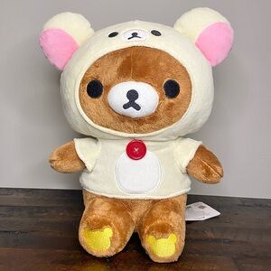 San-X Always With Rilakkuma Plush Brown Bear Yellow Hoodie  12" Tall NWT